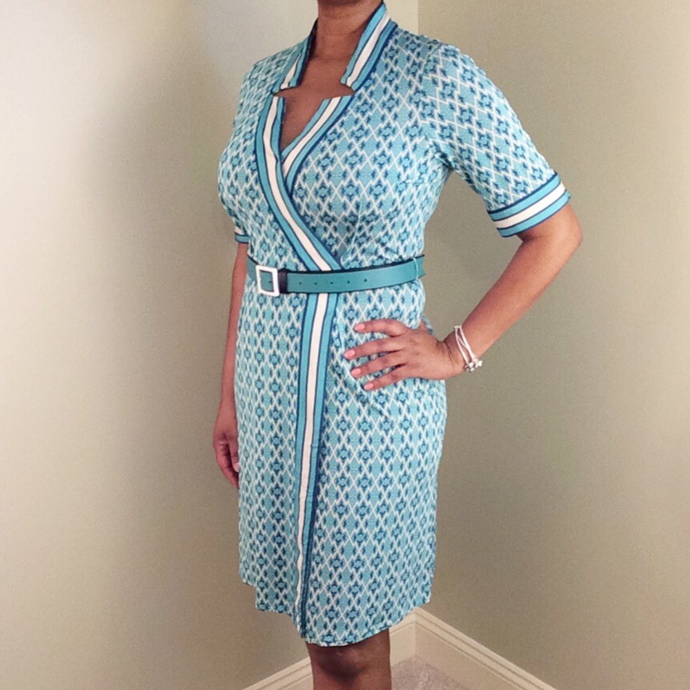 Tracy Reese Faux Wrap Career Dress & Leather Belt